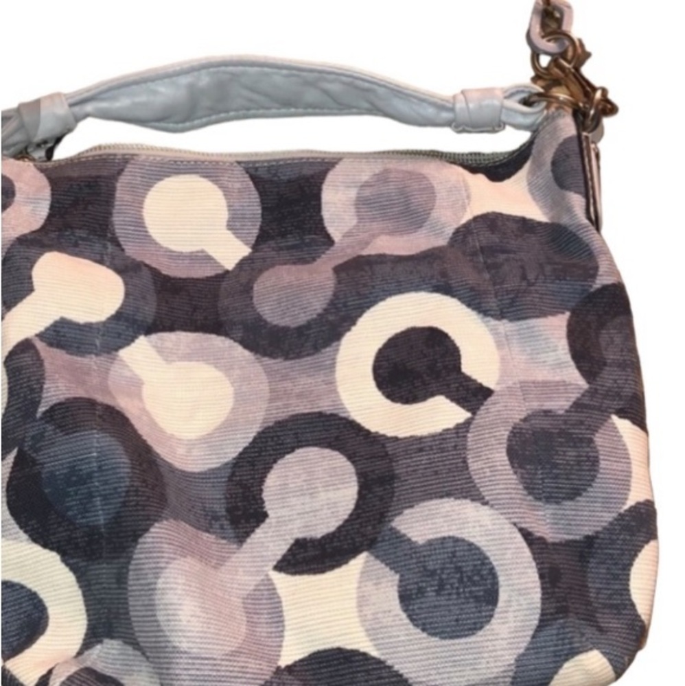 COACH OP ART shades of blue & white canvas with leather trim silver hardware - Picture 2 of 16